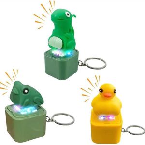 Gamer Clicker Keychain LED Light Up Frog Sound Keyring Stress Relief Toy Personality Keycap Keyboard Fidget Duck Keychain