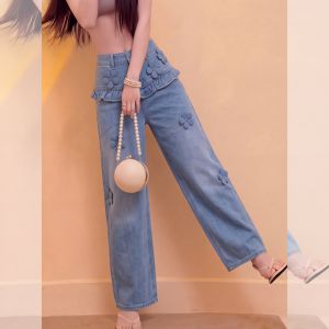 PAIBOLI | Large Size Floral Slim Fit Denim Pants