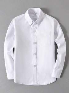 Áo Sơ Mi Nam Chất Liệu Polyester Không Nhăn Tay Dài Cài Nút Có Túi Màu Trơn Phong Cách Preppy Đồng Phục Học Sinh Size 5-16