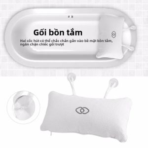 Gối Tắm Thân Thiện Với Môi Trường Cho Bồn Tắm Có Cốc Hút Chống Trượt - Hỗ Trợ Đầu Và Lưng Cổ - Chất Liệu Lưới Hơi Màu Trắng