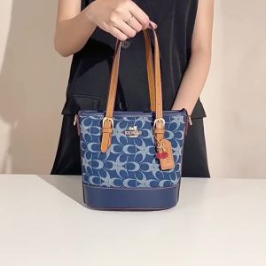 Brand womens denim hand-held bucket bag womens 2026 new fashionable and versatile shoulder bag temperament commuting crossbo
