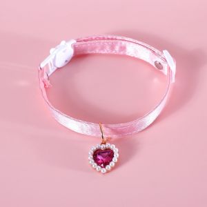Pet Pearl Bow Tie Necklace Double Layer Pearl Heart Pendant Princess Dog Birthday Collar No Choke Cat Dog Fashion Accessories