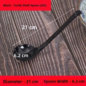 Large Long-Handled Plastic Melamine A5 Soup Spoon Black White Japanese Style Ramen Spoon Turtle Shell Shaped Commercial Use