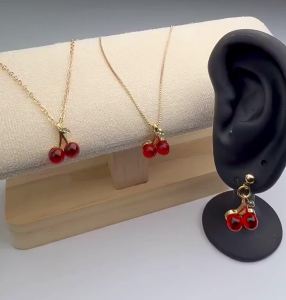 Red Cherry Pendant Light luxury lovely gold Necklace for women Small perfect gift idea jewelry