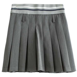 Spring Season Crisscross Pleated Mini Skirt with Light Blocking Strips Elastic Waistband Polyester Viscose Blend Womens Skirt