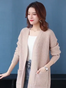 Yitiaoyu Womens Sweater Knit Cardigan Joker Long-sleeved Loose V-neck Coat