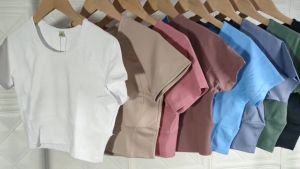 Áo thun nữ tập gym yoga aerobic thể thao ngắn tay croptop kèm mút chất liệu thun poly co dãn 4 chiều BINSPORTS A280