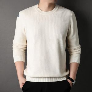 ROMON | Romon Mens Knitted Sweater Round Neck Loose Fit Solid Color Casual Base Layer Winter Fashion Business Casual Long Sleeve