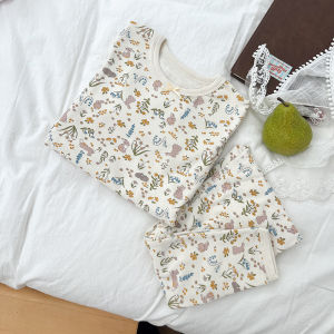 Antibacterial Wool Childrens Sleepwear Set Soft Long Sleeve round Neck Home Clothes for Boys Anti-bacterial Comfortable Warm