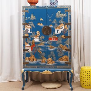 Retro Chinese Style Hand-Painted Gold-Leafed Wooden Bedroom Closet Storage Cabinet Multi-Functional Adult Wardrobe Customizable
