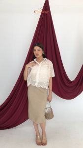 Clouwny Chiro Pearl Lace Blouse Korean Look Atasan Wanita Lace