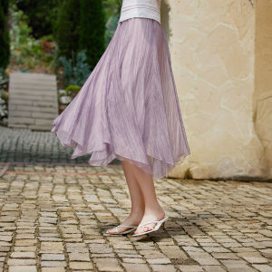 XIANGYING | A-Line Irregular Silhouette Chiffon Skirt Pink