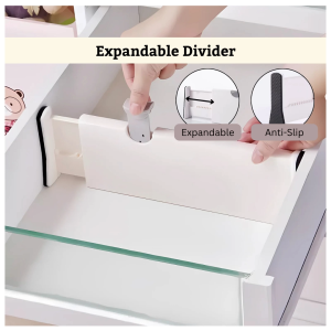 Ready Stock Adjustable Drawer Divider Separator Flexible Rak Penyusun Laci Partition Anti-Slip EVA Pad Stretchable Storage Organizer Home Decor Serbaguna Barang Dapur Office Reusable No Drill Lock Button Tidak Tergelincir Clothes Books Medicine Skincare