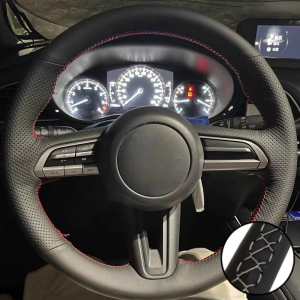 Vỏ Bọc Vô Lăng Da Nhân Tạo Đục Lỗ Khâu Tay Dành Cho Mazda 3 Axela Atenza CX-5 CX-9 - Da Sợi Nhỏ May Đo Riêng