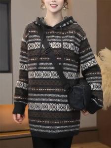 QINGNAER | Retro Slimming Color-block Hoodie