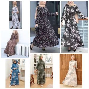 QUEENFASHION #677 FASHION LONG SLEEVE FLORAL DRESS FOR WOMEN MAXI DRESS (FIT TO XL)