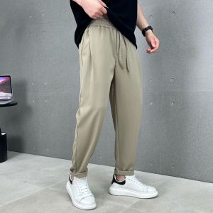 Retro American Style Skin-friendly Breathable Mens Solid Color High Elastic Waist Sports Casual Pants Summer New Arrival