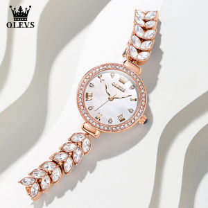 OLEVS นาฬิกาข้อมือประดับเพชรเต็มตัวนางเงือกสำหรับผู้หญิง2025ใหม่ต้นฉบับกันน้ำอารมณ์สง่างามสไตล์ INS เคลื่อนไหวควอทซ์เรืองแสง