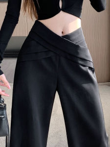 Black High Waist Straight Leg Suit Pants Womens Early Spring New Style Wide Leg Casual Floor Length Trousers Trendy