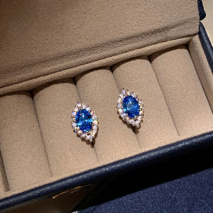 CAFFTI | S925 Sterling Silver Sea Blue Zircon Stud Earrings