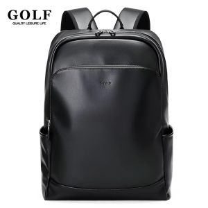 GOLF QUALITY Men PU Leather Backpack Black 15.6 inch Laptop Backpacks Large Capacity Travel Business Fashion Luxury Male Back Pack Bags Waterproof