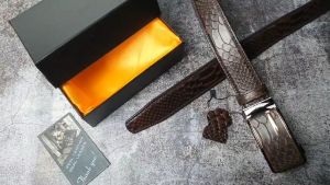 [Da thật] Thắt lưng nam da bò thật vân da rắn khóa trượt BL122LD (Bản 34mm) (Nâu) - Da thật 100% BH 3 năm