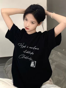 Áo Thun Cotton Tay Ngắn Dáng Rộng Mùa Hè Cho Nữ Phong Cách Hàn Quốc in Chữ Thoải Mái Thoáng Khí Không Cần Ủi