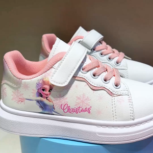 Futue seeds rubber shoes for kids girl Elsa princess white casual skate shoes for kids 25-36