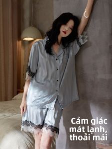 MiiOW | Áo ngủ lụa băng mùa hè mỏng cho nữ Áo khoác cardigan tay ngắn mặc ở nhà Áo sơ mi cổ bẻ giản dị thoáng khí thoải mái