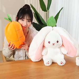 Strawberry Bunny Plush Toy 2-In-1 Transformable Design Cute Bunny Doll With Carrot Soft Plush Suitable For All Ages Multiple Sizes Available