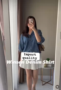 NANDO ATASAN KEMEJA WANITA DAILY SIMPLE SHIRT DENIM TEBAL PREMIUM LENGAN 3/4 KOREAN STYLE