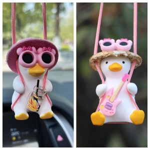 Anime Pink Swing Duck Car Decoration Pendant Cute Auto Rearview Mirror Hanging Ornament For Women Car Ineriror Accessories