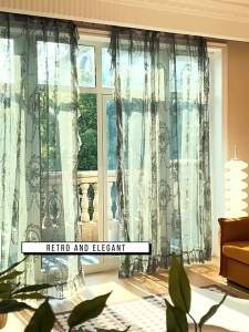 Ruffled Floral Sheer Jacquard Tulle Curtain Panel for Living Room Window Drapes Vintage Lace Voile Rod Pocket Home Decorative