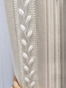 Buvini Artificial Silk Cotton Lace Edge Modern European Simple Luxury Curtain Creamy Floral Trim Home Textile Window Treatment