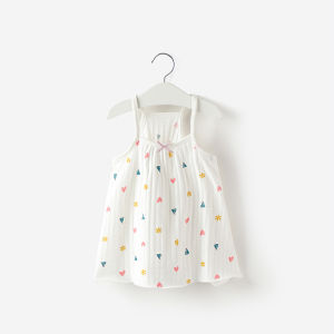 Summer Floral Embroidery Baby Girls Sleep Dress Thin Strap Vest Dress Cotton Material One-Piece Dress Comfortable Soft Fabric