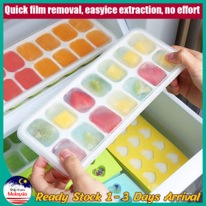 14 Holes Silicone Ice Cube Tray With Cover Baby Food Maker Mold Tray Containers BPA FREE Pembuat Ais Food Grade Silicone Ice Cube Mold Ice Box DIY Homemade Ice Cream Ice Cube Mold refrigerator homemade frozen ice cube model Easy Release