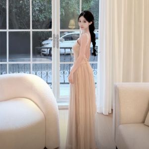CHANGTONG | French Design Elegant Lace Spaghetti Strap Backless Dress
