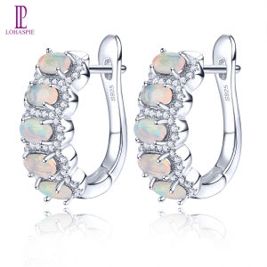 Lohaspie Jewelry Genuine 1.5 Carats Silver Earrings 925 Original Natural Opal Clip Earring Opal Stone Original Clip Earrings Opal Birthstone Earring For Women Silver 925 Jewelry
