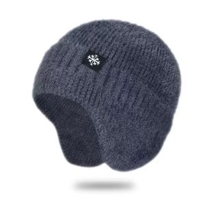 Thickened Knitted Winter Hat for Men Biking Electric Vehicle Windproof Ear Cover Warm Fleece Winter Knit Cap Ear Warmer