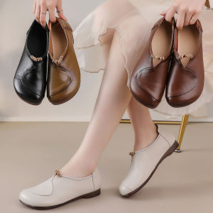 BIZOT Genuine Leather Ballet Flats Shoes Women Vintage Luxury High Quality Loafers Womens Casual Elegant Ladies Wide Shoes