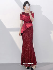 Wine Red Mermaid Sequin Evening Dress