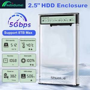 KEBIDU | Kebidumei Smart Display HDD Case 2.5" Transparent HDD Enclosure USB C External HDD Shell SATA HDD SSD Storage Case for Laptop PC