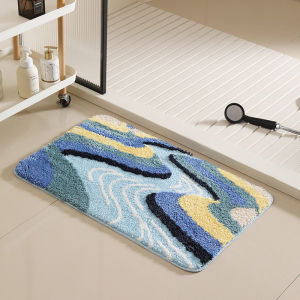 Thảm Phòng Tắm Chống Trượt Khô Nhanh VIKAMA Rainbow River Họa Tiết Nghệ Thuật Trừu Tượng Đầy Màu Sắc Thảm Trải Sàn Khô Nhanh Cho Cửa Phòng Tắm Nhà Ở Khách Sạn