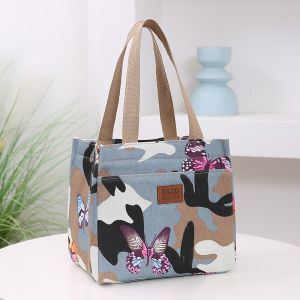 Thickened Canvas Lunch Bag Handheld Bento Box Bag Large Capacity Lunch Bag Cute Mommy Goes to Work with Rice Bag Handbag