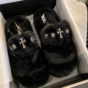 TaiKuLan High End Fashion Womens Slippers with Thick Sole and Artificial Fur for Casual Wear in Autumn and Winter