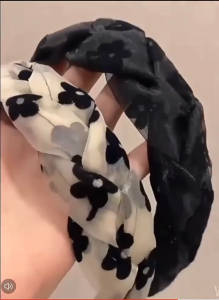 Bando Kepang Organza Motif Bunga Headband Braided Premium Bandana Rambut Wanita