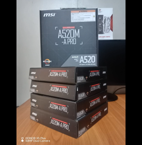 MSI A520M-A PRO motherboard with copper PCB AMD Ryzen support DDR4 memory slots USB ports and M.2 slot.