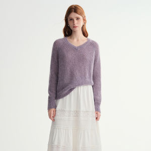 DUSHU | Oversized Sweater for Women Purple Grey Simple Casual