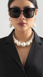 Exaggerated Fashion Big Imitation Pearl Choker Necklace for Women Wedding Bridal Temperament Bead Maxi Chain Christmas Jewelry