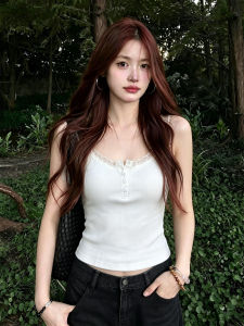 PEIXI | Lace Splicing White U-Neck Knit Camisole
